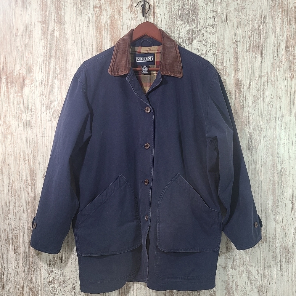 Women's Land's End Barn Chore work coat navy blue Size 10-12 Medium Cotton